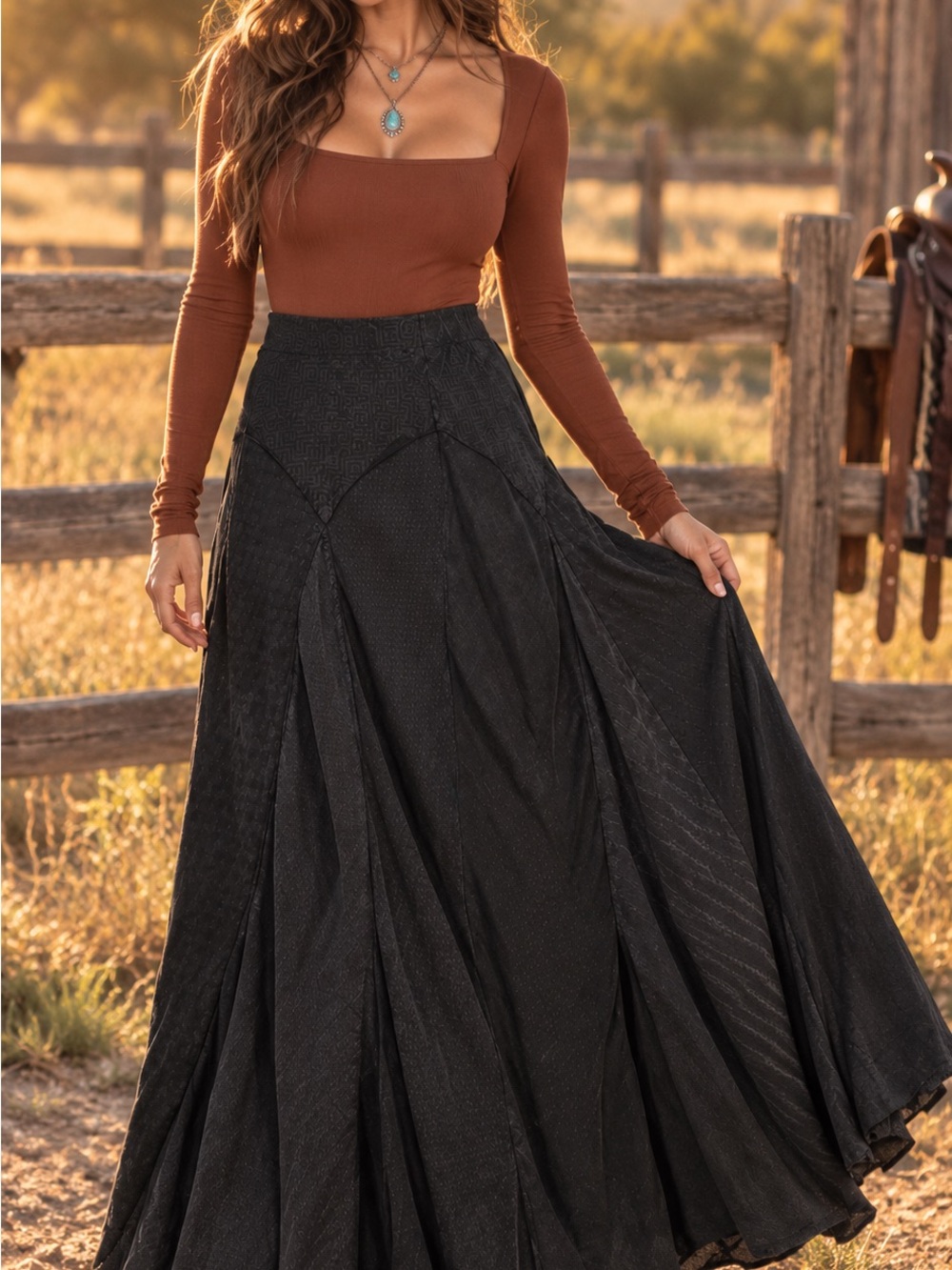 Young threads skirt Flowing Black Maxi Skirt - Women's Elegant Full-Length Skirt